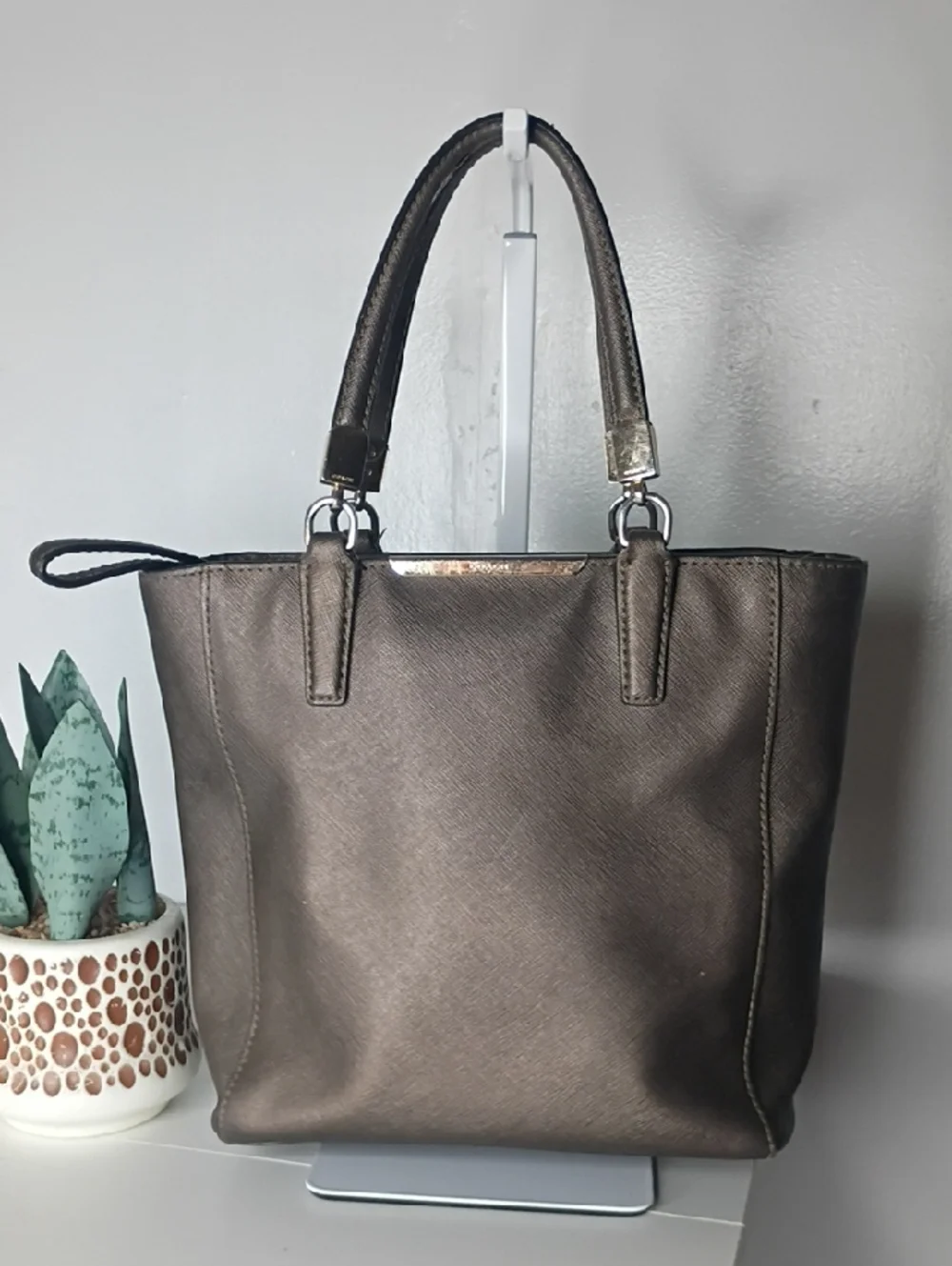 Coach Madison Saffiano Mini North South Tote Bronze Purse Bag